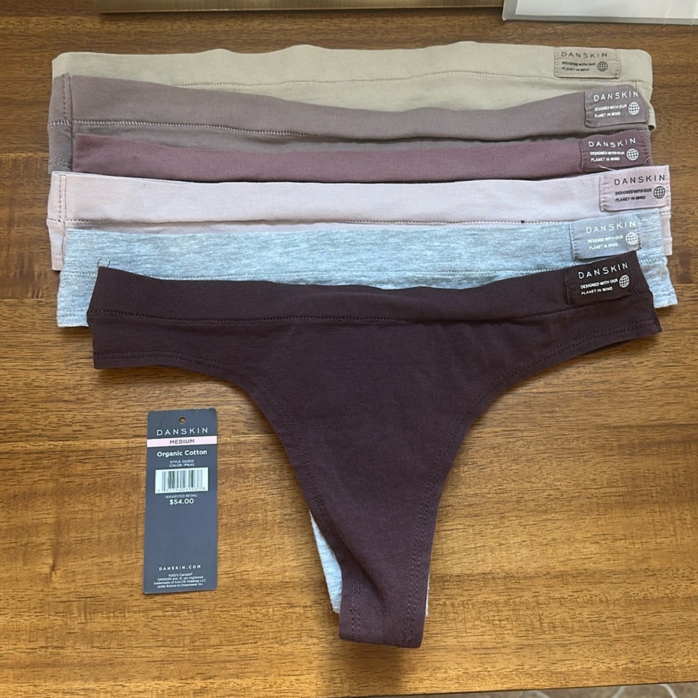 Danskin Cotton Mid-Rise Thong 6 pack: Brown Pink Size Medium - New Without Tags
